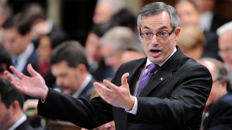 President of the Treasury Board Tony Clement stands during question period in the House of Commons on Parliament Hill in Ottawa on Tuesday, Nov. 29, 2011. (Sean Kilpatrick / THE CANADIAN PRESS)
