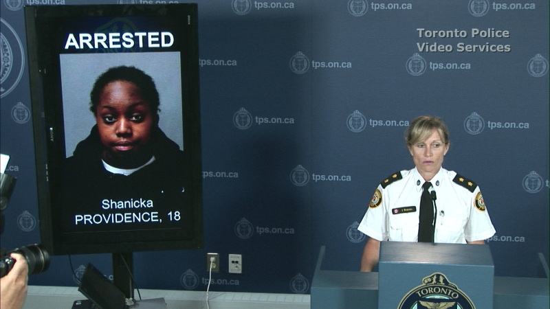 Insp. Joanna Beaven-Desjardins speaks with reporters about a year-long probe into a prostitution ring. A total of eight people have been arrested and 44 charges filed as a result. 