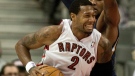 Former Toronto Raptors' James Johnson drives to the net past Memphis Grizzlies' Rudy Gay during first half NBA play in Toronto on Friday, March 2, 2012. (THE CANADIAN PRESS/Pawel Dwulit)
