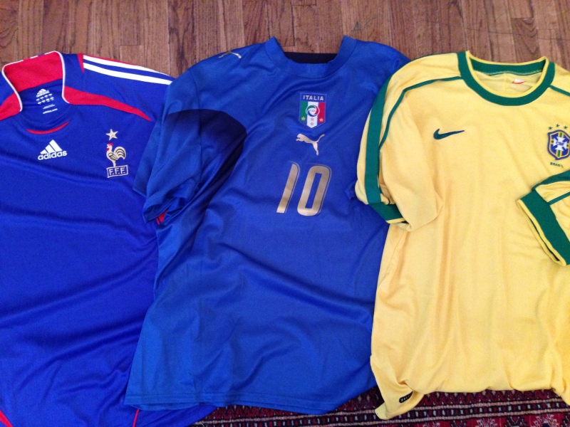 The national team jerseys of France, Italy and Brazil are seen in this file photo. (Peter Akman/CTV News)