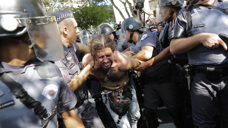 Protester detained in Sao Paulo, Brazil