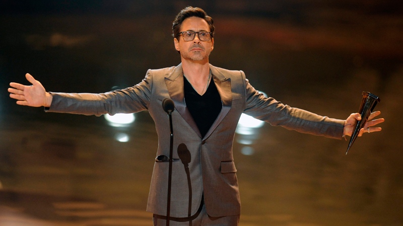 Robert Downey Jr. accepts the Hero Award during the 2011 Scream Awards, Saturday, Oct. 15, 2011, in Los Angeles. The award show is dedicated to the horror, science fiction and fantasy genres of feature films, television and comic books. (AP / Chris Pizzello)