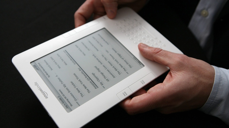 The Kindle 2 electronic reader is shown at an Amazon.com news conference in New York, Feb. 9, 2009. (AP / Mark Lennihan)