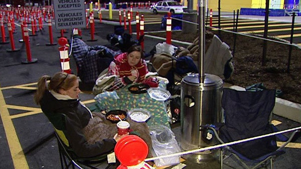 People camped out overnight for the chance to be one of the first people in line at Ottawa's new Ikea Tuesday, Dec. 6, 2011.
