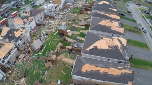 The destruction left by an EF-2 tornado that touched down in Angus is seen from above. (Sky Eye Media)