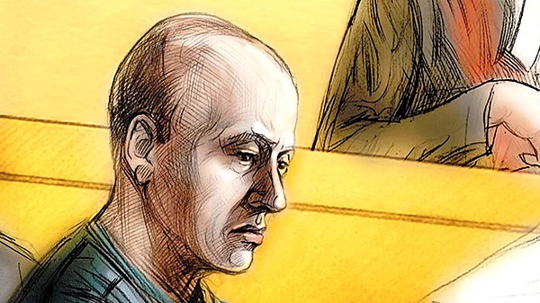 A sketch of Byron Sonne in a Toronto courtroom on Monday, Dec. 12, 2011.