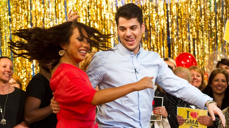 Rob Kardashian and Cheryl Burke, finalists from 'Dancing with the Stars,' dance in New York, Wednesday, Nov. 23, 2011. (AP / Charles Sykes)