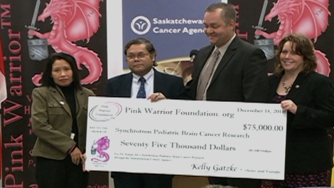 The foundation donated $75,000 Wednesday to the Synchrotron's research into pediatric brain tumors, one of the most common and deadly cancers in children.  