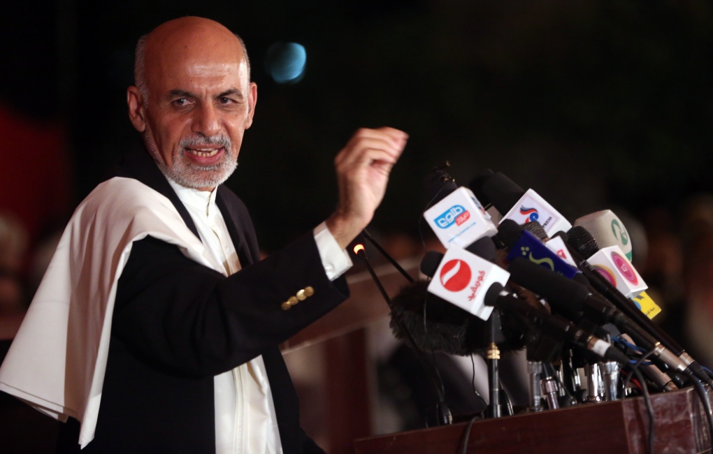Ashraf Ghani Ahmadzai speaks to reporters in Kabul