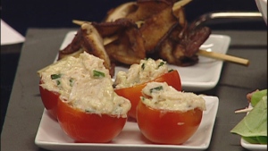 Susan Semenak shows off stylish appetizers including these Crab-stuffed cherry tomatoes (Dec. 14, 2011)