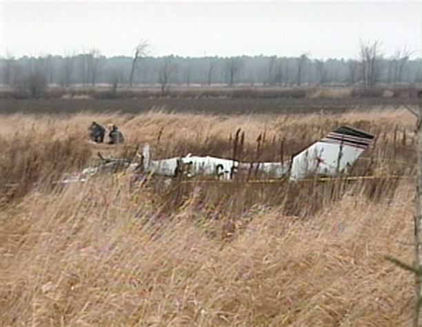 The wreckage of the Cessna 177 that crashed in southwest Ottawa Wednesday, Dec. 14, 2011. 