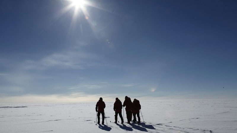 Norwegian Prime Minister Jens Stoltenberg joins three polar adventurers heading to the South Pole Wednesday Dec, 14, 2011 to mark the 100th anniversary of when explorer Roald Amundsen won the race to the bottom of the globe.