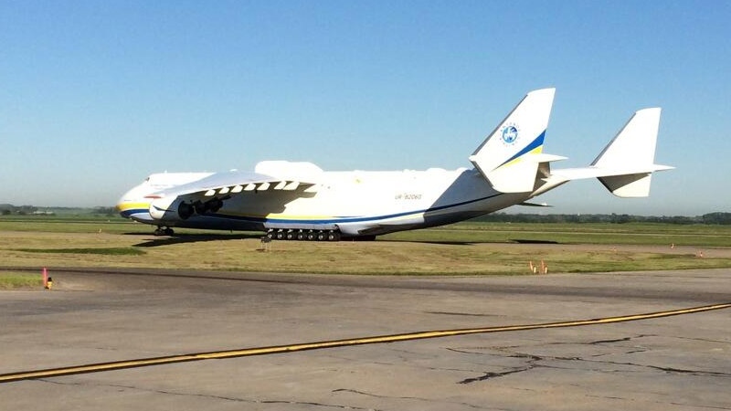 The Antonov An-225 sits on the tarmac at the Edmonton International Airport on Friday, June 27. Courtesy: @FlyEIACargo