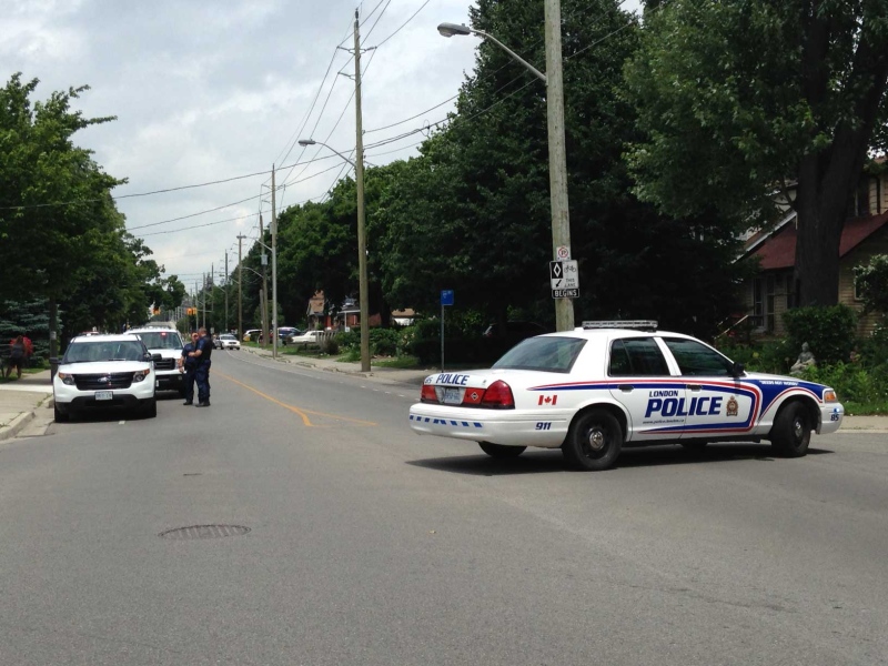 There was a heavy police presence in the area of Queens Avenue and Quebec Street in east London, Ont. on Monday, June 30, 2014. (Chuck Dickson  / CTV London)