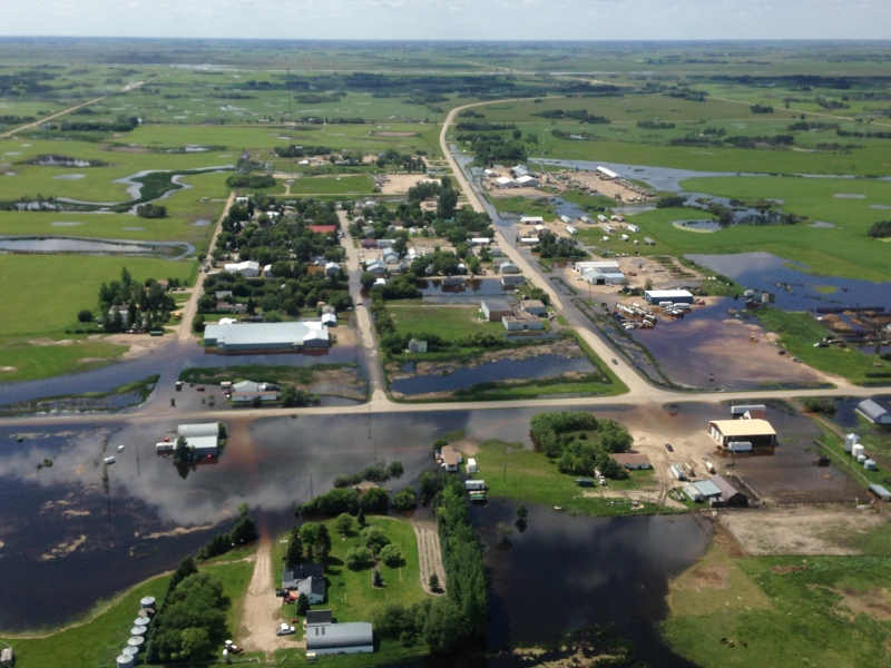 Floodwaters swamp the community of Alida in this aerial photo taken Wednesday, July 2, 2014. (CTV Regina/Gareth Dillistone)