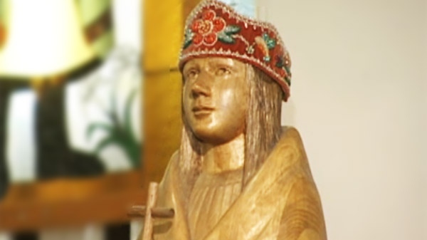 A statuary likeness of Kateri Tekakwitha at St. Francis Xavier Church