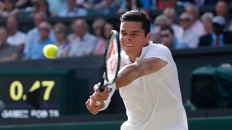 Milos Raonic of Canada plays a return to Roger Fed