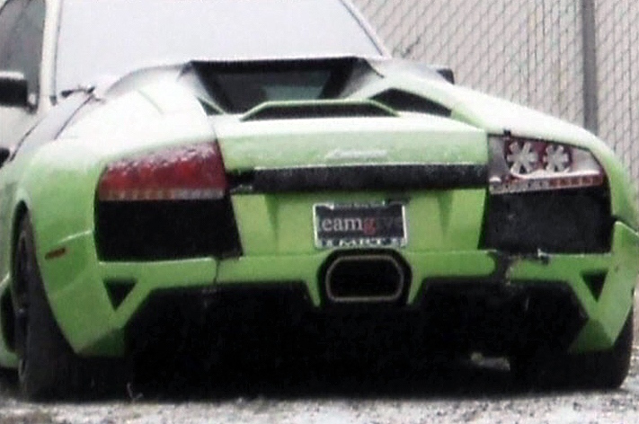 Lamborghini crash contest, David Dopp crashed his lime green Murcielago Roadster six hours after he won it in a contest.