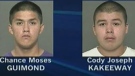 Chance Moses Guimond, 19, and Cody Joseph Kakeeway, 18, are wanted by Winnipeg police on second-degree murder charges. 