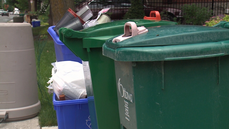 City of Ottawa residents place their green bins, recycling, and garbage cans on the side of the street for pick-up on Wednesday, July 9, 2014. (CTV Ottawa)