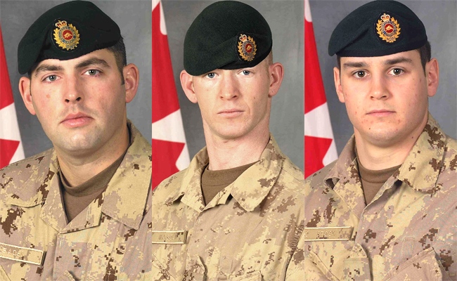 From left to right: Sgt. Shawn Allen Eade, Cpl. Dustin Roy Robert Joseph Wasden, Sapper Stephan John Stock (Canadian Forces Combat Camera)  