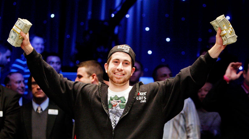 Jonathan Duhamel celebrates winning the World Series of Poker in Las Vegas on Nov. 8, 2010. (AP / Isaac Brekken)