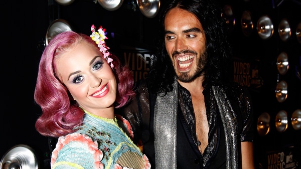 Katy Perry, left, and Russell Brand arrive at the MTV Video Music Awards on Sunday Aug. 28, 2011, in Los Angeles. 