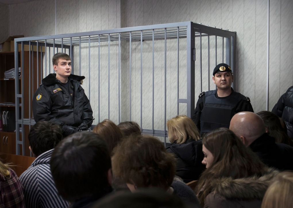 Cages in Russian courtroom