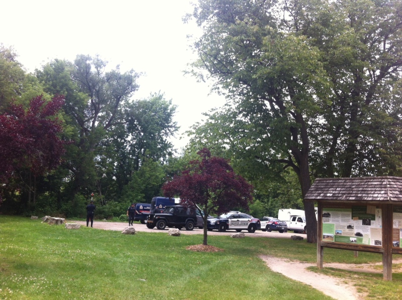 Police investigate human remains found in the Grand River.