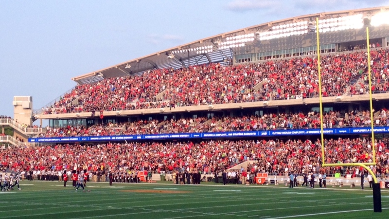 24,000 fans packed the stands at TD Place stadium for the Ottawa Redblacks home opener July 18, 2014. The Redblacks defeated the Toronto Argos 18-17 for their first victory in franchise history. 