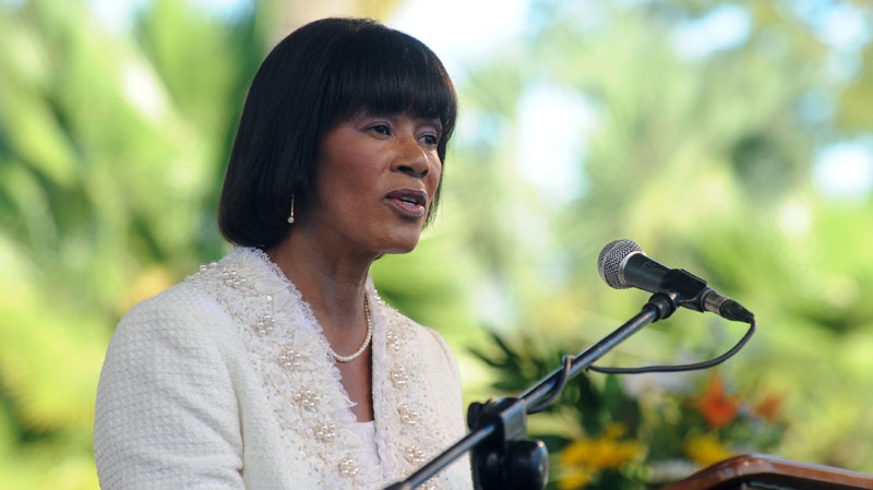 Jamaica's Prime Minister Portia Simpson Miller delivers her inaugural speech after being sworn in at King's House in Kingston, Jamaica, Thursday Jan. 5, 2012. (AP / Collin Reid)