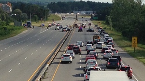 Highway 400 is seen July 25, 2014 as emergency crews respond to a fatal crash. (Rob Cooper / CTV Barrie)