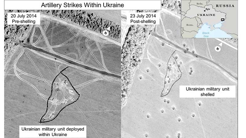 Satellite image of Russian artillery strike