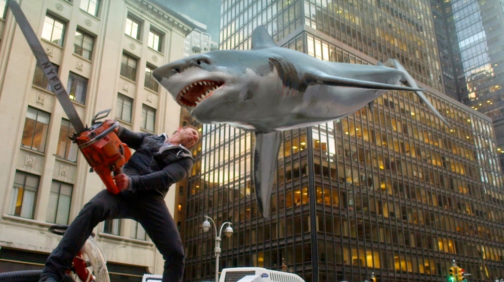 Ian Ziering battles a shark in Sharknado 2