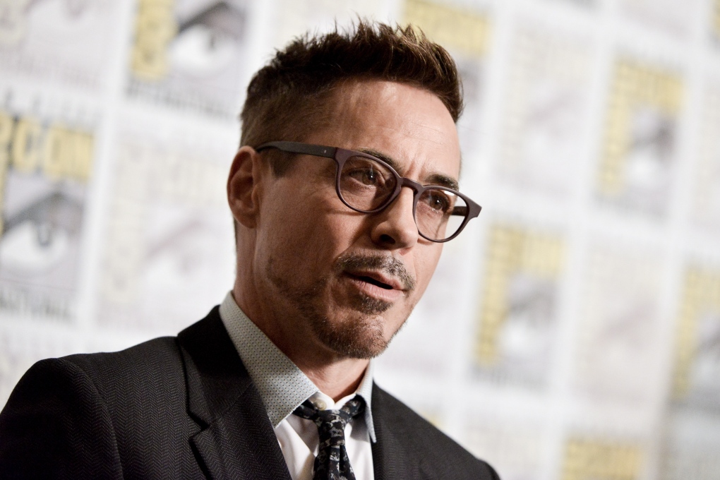 Robert Downey Jr. attends the Marvel press line