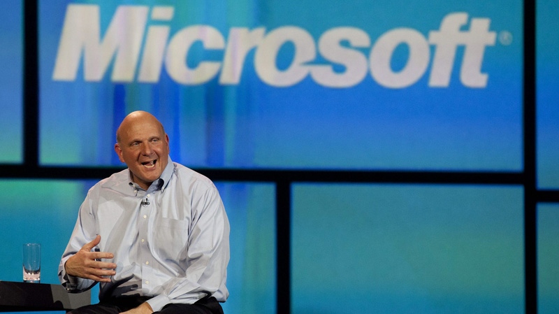 Microsoft CEO Steve Ballmer talks about Windows 8 during his keynote address at the 2012 International CES tradeshow, Monday, Jan. 9, 2012, in Las Vegas. (AP Photo/Julie Jacobson)