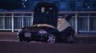 One of two vehicles involved in a fatal collision on the Granville Street Bridge Thursday morning