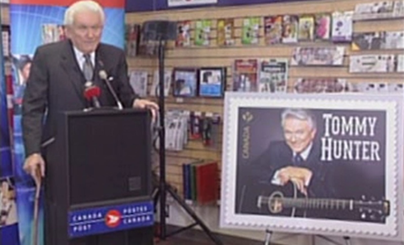 Tommy Hunter speaks after his new Canada Post stamp was unveiled in London, Ont. on Thursday, July 31, 2014.