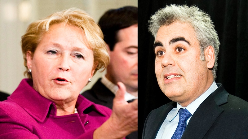 PQ leader Pauline Marois (left) took written aim at former colleague Francois Rebello who quit her party to join the fledgling CAQ Tuesday. (CP file photos)