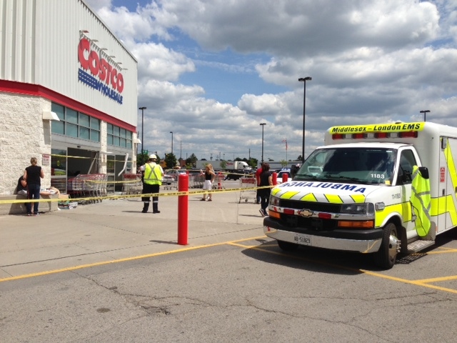 A car backed into the front doors of the Costco location in south London, Ont. on Friday, July 25, 2014 striking a number of people. (Nick Paparella / CTV London)