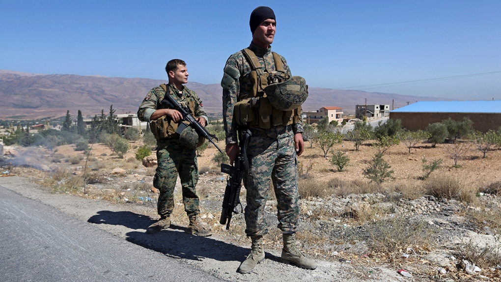 Lebanese soldiers on guard near Syrian border