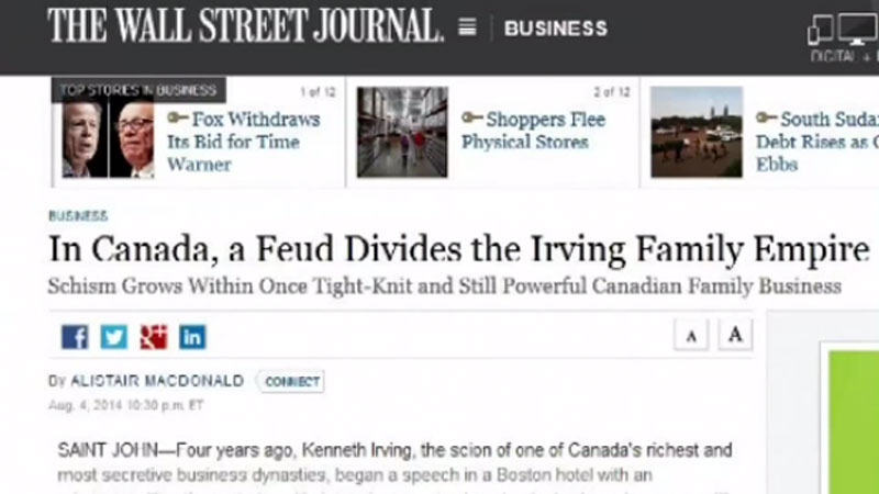The Wall Street Journal has taken a rare look inside the usually secretive Irving empire, and a family feud that seems to be changing the way the company does business.