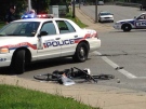 Police are investigating after a crash involving a cyclist and a cement truck in London, Ont. on Thursday, Aug. 7, 2014. (Wayne Jennings / CTV London)