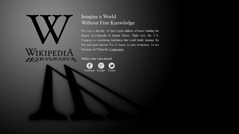 This screengrab shows the homepage of the English language Wikipedia website, Wednesday, Jan. 18, 2012.