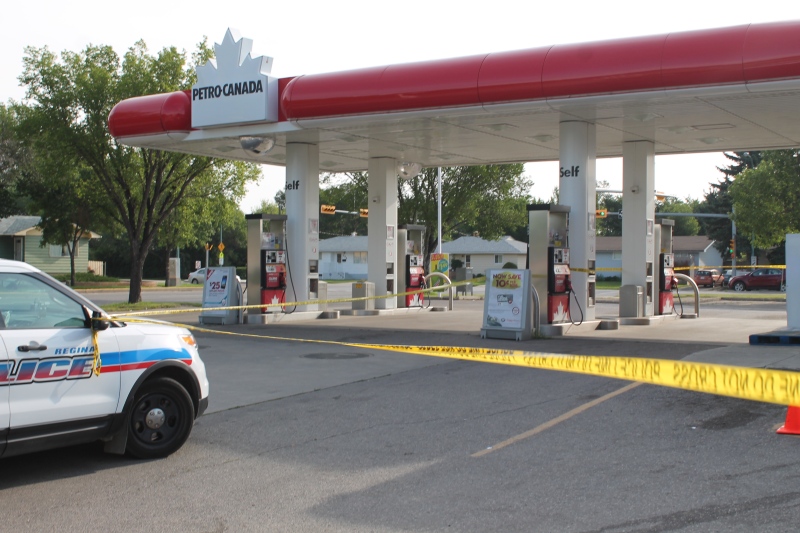Police tape surrounds a Petro-Canada station in northwest Regina following an incident Wednesday morning.