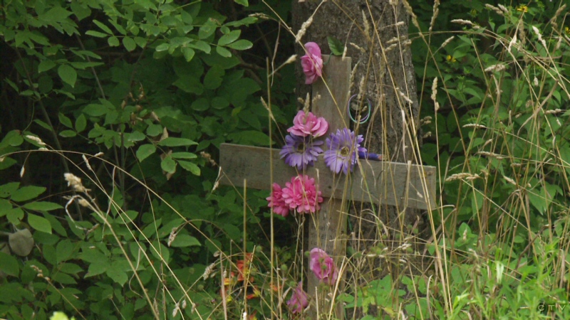 A cross and flowers on Wilmot Line mark the site of the crash that killed Hayley Price-Geddes.