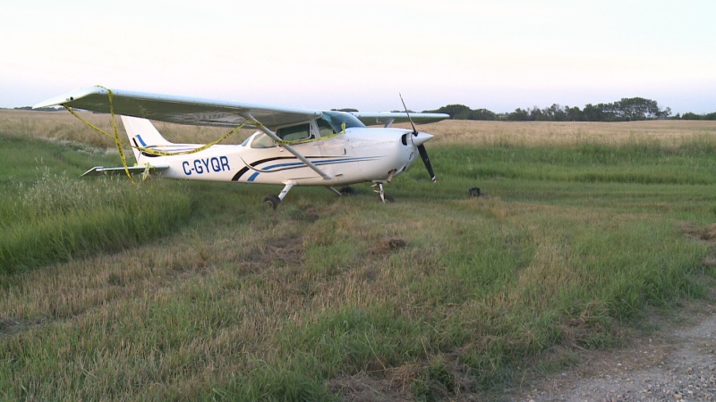 A small plane was forced to make an emergency landing in a field northeast of Regina on Thursday night.