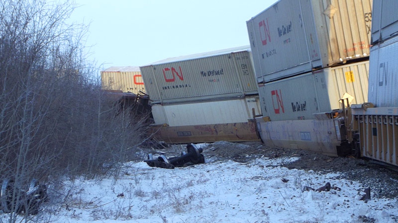 A train derailed southeast of the city early Friday near the hamlet of Hay Lakes. Courtesy: C. Downey. Friday, January 20