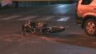 A motorcycle involved in a serious accident near Lansdowne Avenue and Dupont Street late Friday night is shown. 