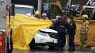Emergency responders prepare to remove the victim's body in a fatal Markham crash on Monday, Jan. 23, 2012. (Tom Podolec/CTV News)